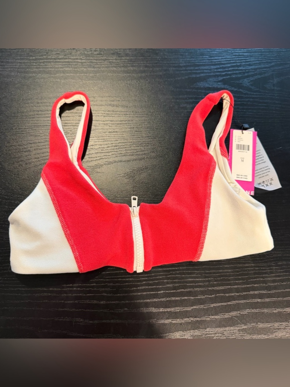 OneOne Anthropologie Eleanor Red Pattern Swim Top Zip Front NWT Medium